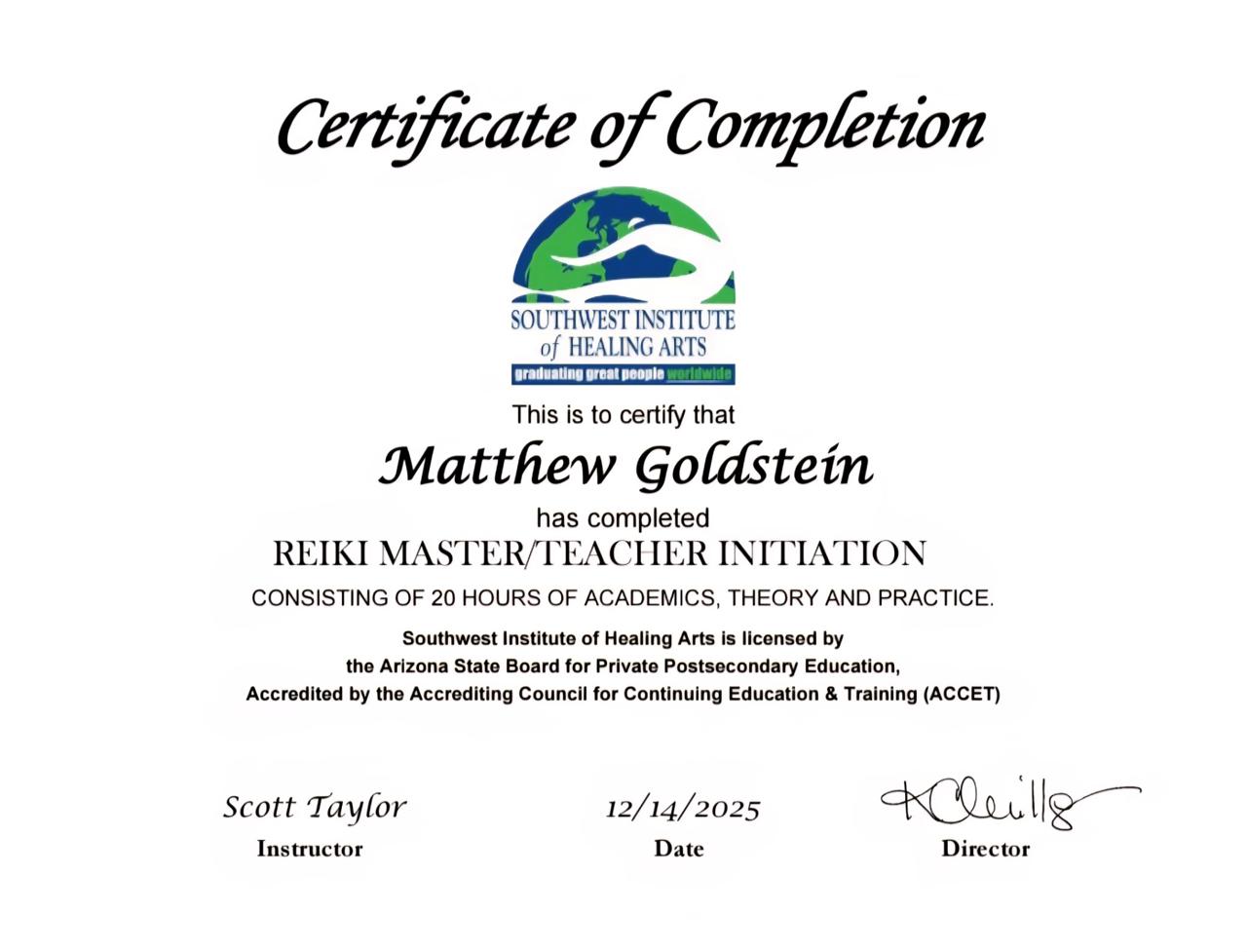 Reiki Master/Teacher Certification - Southwest Institute of Healing Arts